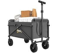 Outsunny 41L Festival Trolley on Wheels, Small Garden Folding Trolley Cart, 60kg Heavy Duty Collapsible Folding Wagon with Adjustable Handle and Carrying Bag for Beach, Camping, Festival, Grey