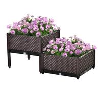 Outsunny 41L Plastic Raised Garden Bed Set of 2 50cm x 50cm x 46.5cm | outdoor planter box, planting container, with drainage holes, self-watering design, for patio balcony flower vegetables