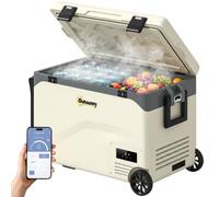 Outsunny 42.5L Compressor Car Fridge Freezer App Control 12V/240V Coffee | Camping Refrigerator, Portable Electric Cool Box, Wheels And Pull Rod, -20℃-20℃, Truck Campervan RV Boat