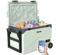 Outsunny 42.5L Compressor Car Fridge Freezer, Camping Refrigerator with App Control, Portable Electric Cool Box with Wheels and Pull Rod, 12V/240V, -20℃-20℃, Truck, Campervan, RV, Boat, Green