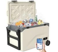 Outsunny 42.5L Compressor Car Fridge Freezer, Camping Refrigerator with App Control, Portable Electric Cool Box with Wheels and Pull Rod, 12V/240V, -20℃-20℃, Truck, Campervan, RV, Boat