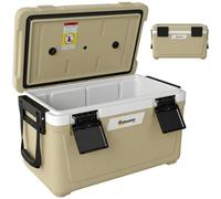 Outsunny 42.6L Insulated Cool Box, Lightweight Portable Ice Cooler with Handle, Lid and Drain Valve, Keeps Food & Drinks Hot or Cold Camping Cooler for Outdoor Trips and Picnics, Khaki