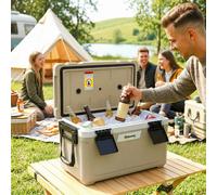 Outsunny 42.6L Insulated Cool Box, Portable Ice Cooler with Handle, Khaki