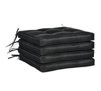 Outsunny Set of 4 Garden Seat Cushion with Ties, 42 x 42cm Replacement Dining Chair Seat Pad, Black, Black