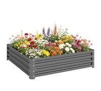 Outsunny 432L Raised Garden Bed, 120 x 120 x 30cm, Light Grey | Square Galvanised Outdoor Planter Box, Open Bottom, Metal Raised Garden Bed Kit, for Vegetables, Flowers and Herbs