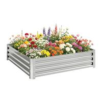 Outsunny Raised Garden Bed Metal Patio Backyard Flower Planter, Silver Tone Silver
