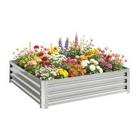 Outsunny 432L Raised Garden Bed, 120 x 120 x 30cm, Silver Tone | Square Galvanised Outdoor Planter Box, Open Bottom, Metal Raised Garden Bed Kit, for Vegetables, Flowers and Herbs