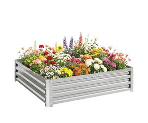 Outsunny 432L Raised Garden Bed, 120 x 120 x 30cm, Silver Tone | Square Galvanised Outdoor Planter Box, Open Bottom, Metal Raised Garden Bed Kit, for Vegetables, Flowers and Herbs