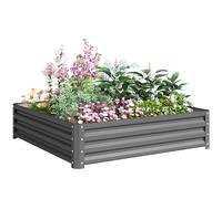Outsunny 432L Square Raised Garden Bed, Galvanised Planter Box Outdoor with Open Bottom, Metal Raised Garden Bed Kit for Vegetables, Flowers and Herbs, 120 x 120 x 30cm, Light Grey