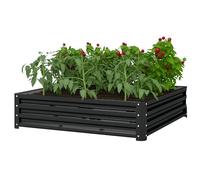 Outsunny 432L Square Raised Garden Bed, Galvanised Planter Box Outdoor with Open Bottom, Metal Raised Garden Bed Kit for Vegetables, Flowers and Herbs, 120 x 120 x 30cm, Grey