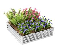 Outsunny 432L Square Raised Garden Bed, Galvanised Planter Box Outdoor with Open Bottom, Metal Raised Garden Bed Kit for Vegetables, Flowers and Herbs, 120 x 120 x 30cm, Silver Tone
