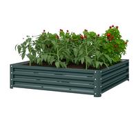 Outsunny 432L Square Raised Garden Bed, Galvanised Planter Box Outdoor with Open Bottom, Metal Raised Garden Bed Kit for Vegetables, Flowers and Herbs, 120 x 120 x 30cm, Green
