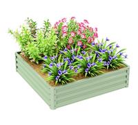 Outsunny 432L Square Raised Garden Bed, Galvanised Planter Box Outdoor with Open Bottom, Metal Raised Garden Bed Kit for Vegetables, Flowers and Herbs, 120 x 120 x 30cm, Light Green