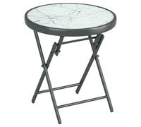 Outsunny ??45cm Garden Side Table, Outdoor Round Folding Patio Table with Imitation Marble Glass Top, Small Coffee Table, White White