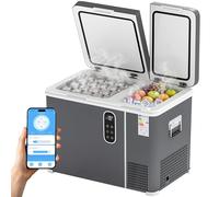 Outsunny 45L Compressor Car Fridge Freezer, Dual Zone Camping Refrigerator with App Control, 12/24V DC and 100-240V AC, Portable Electric Cool Box with Foldable Handle, Truck, Campervan, RV, Boat