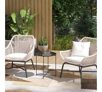 Outsunny 46cm Round Small Garden Table with Removable Tray and Folding Legs, Metal Garden Side Table, Indoor Outdoor Coffee Table End Table for Patio, Balcony, Porch, Black Black