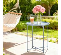 Outsunny 46cm Round Garden Table Side Table with Removable Tray - Blue Grey