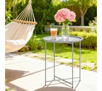 Outsunny 46cm Round Garden Table Side Table with Removable Tray - White