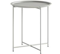 Outsunny 46Cm Round Garden Table Side Table With Removable Tray, White In Light Grey Light Grey