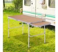 OUTSUNNY Aluminium Picnic Table w/Side Desktop Outdoor BBQ Party Portable Folding in Natural | Size: Large Outsunny Natural Large