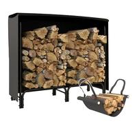 Outsunny 4FT Firewood Rack with Canvas Carrier Bag Metal Log Store Black | 600D Oxford Waterproof Cover, Log Storage Rack Holder, Outdoor Indoor Fireplace