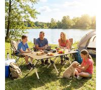 Outsunny 4ft Folding Camping Table, Picnic Table with Roll Up Top, Brown