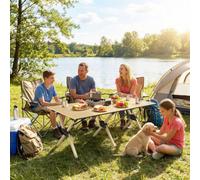 Outsunny 4Ft Folding Camping Table, Picnic Table With Roll Up Top, Brown
