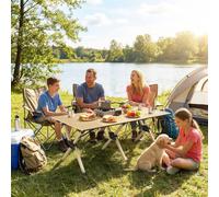 Outsunny 4ft Folding Camping Table, Picnic Table with Roll Up Top, Brown