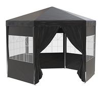 Outsunny 4m Hexagonal Gazebo Canopy Party Tent with 6 Removable Side Walls for Outdoor Event with Windows and Doors, Black