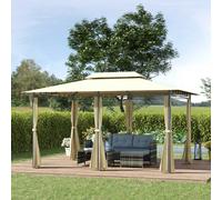 Outsunny 4x3m Gazebo with Curtains, Garden Double Roof Aosom UK