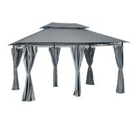 Garden Gazebo Double Roof Outdoor Canopy Shelter Curtains Solid Steel Frame Grey