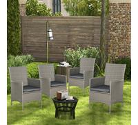 Outsunny 4Pc Outdoor Rattan Armchair Wicker Dining Chair Set For Garden Grey