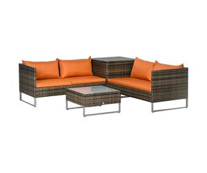 Outsunny 4pc Patio Furniture Set, Rattan Wicker Outdoor Corner Sofa Set with Love Seat, Table, Cushions, Orange Aosom UK