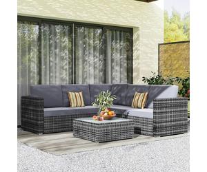 Outsunny 4pc Rattan Furniture Set w/ Sofa, Chair, Coffee Table