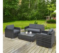 Outsunny 4Pc Rattan Sofa Set Outdoor Coffee Table Chair Wicker Garden Grey