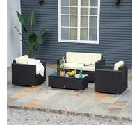 Outsunny 4Pc Rattan Sofa Set Outdoor Coffee Table Chair Wicker Garden Furniture, Black
