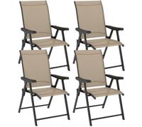 Outsunny 4PCS Folding Chair w/ Breathable Mesh Fabric Seat, Brown
