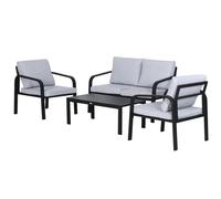 Outsunny 4pcs Garden Sofa Set 2 Single Armchair, 1 Bench & 1 Coffee Table Set Aluminum Frame Patio Furniture with Cushions, Black Black
