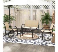 Outsunny 4pc Furniture Set - Sofa, Glass Top Table - Beige, Cream