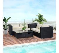 Outsunny 4Pcs Patio Rattan Sofa Garden Furniture Set Table W/ Cushions In Black Black