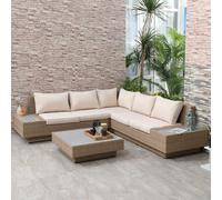 Outsunny 4Pc Rattan Sofa Set Garden Furniture Coffee Table Chairs Conservatory - Brown/Beige, Cream