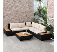 OUTSUNNY 4Pcs Sectional Rattan Sofa Garden Furniture Set Coffee Table Chairs Loveseat in Black Outsunny Black