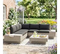 Outsunny 4pc Rattan Corner Sofa and Coffee Table Set - Light Grey, Grey