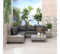 Outsunny 4pc Rattan Corner Sofa and Coffee Table Set - Light Grey, Grey