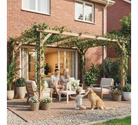 Outsunny 4X3 M Garden Wooden Pergola Gazebo Grape Trellis, Maple Wood-Effect In Natural
