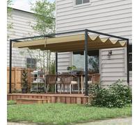 Outsunny 4x3m Metal Pergola Gazebo with Retractable Canopy Khaki - UV-Resistant, Powder-Coated Frame, 84C-175V01KK