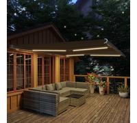 Outsunny 4x3m Full Cassette Electric/Manual Retractable Awning with LED Light and Remote Controller, Sun Canopies for Patio Door Window, Grey Grey
