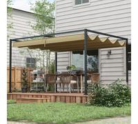 Outsunny 4x3(m) Metal Pergola Gazebo Patio Sunshelter Retractable Canopy Khaki | TJ Hughes
