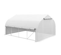 Outsunny 4x3m Walk-in Polytunnel Greenhouse, Zipped Roll Up Sidewalls, Tunnel Warm House Tent w/ PE Cover, Complimentary Plant Labels & Gloves