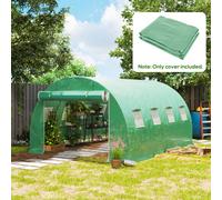 Outsunny 4x3x2m Tunnel Greenhouse Replacement Cover - PE Mesh, 15cm Overlap, 8 Roll-Up Windows, Zipped Front Door 845-382V10GN